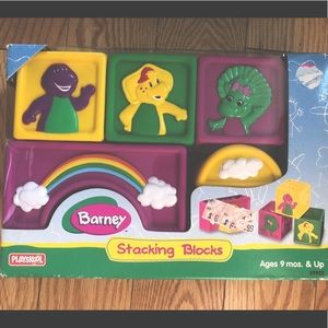 Barney and friends stacking blocks. Vintage